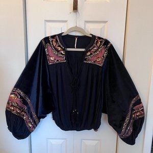 Navy Free People Tunic w/ Sequin & Bead Detail (US S)